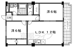 京阪本線 淀駅 徒歩22分の賃貸マンション 4階2LDKの間取り