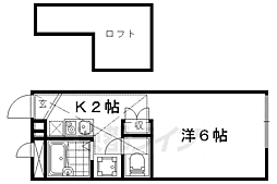 京都地下鉄東西線 石田駅 徒歩8分の賃貸アパート 1階1Kの間取り