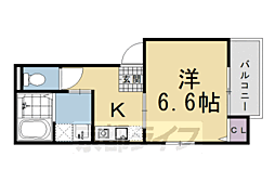京都地下鉄東西線 石田駅 徒歩14分の賃貸アパート 2階1Kの間取り