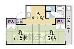 JR山陰本線 馬堀駅 徒歩6分の賃貸アパート 2階2DKの間取り