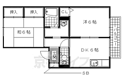 カーサ竹風館 2DKの間取図画像