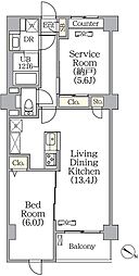 プライムガーデン赤塚 4階2LDKの間取り