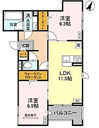 ラ・グリシーヌ・レーブ 2LDKの間取図画像