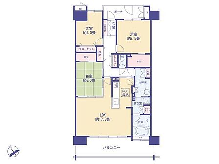 こちらの間取り図で、お部屋の配置や動線をイメージしていただけます。お部屋ごとの広さやレイアウトを参考に、生活のシーンを思い描いてみてください。