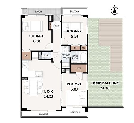 こちらの間取り図で、お部屋の配置や動線をイメージしていただけます。お部屋ごとの広さやレイアウトを参考に、生活のシーンを思い描いてみてください。