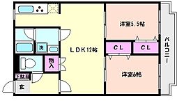 マノアール御影 2LDKの間取図画像