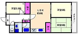 ハイツときわ 3LDKの間取図画像