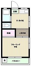 第一ハイツSS 2階1Kの間取り