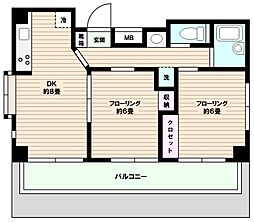 浜辺ビル 2DKの間取図画像