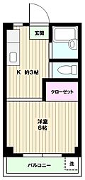 第5ハイツSS 1Kの間取図画像
