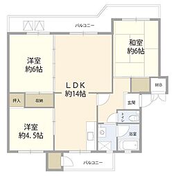湘南長沢グリーンハイツ7-5号棟 3LDKの間取図画像