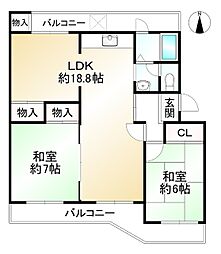 南円明寺ヶ丘団地4棟 2LDKの間取り