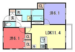 ラヴィエール北白川 2LDKの間取図画像