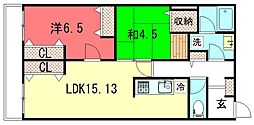 レヴィア北白川 4階2LDKの間取り