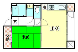 ヴィラ岡崎 3階1LDKの間取り
