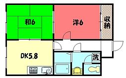 上阿達谷口マンション 2DKの間取図画像