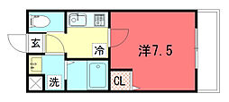 (仮)フラッティ北白川 1Kの間取図画像