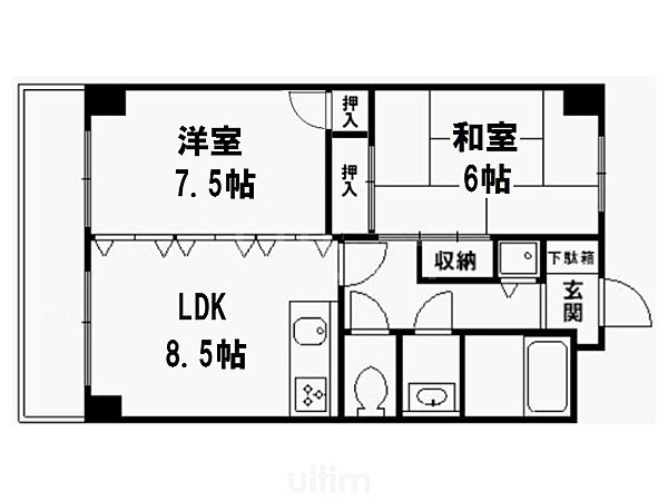 アクエルド金閣寺 ｜京都府京都市北区衣笠御所ノ内町(賃貸マンション2LDK・5階・52.62㎡)の写真 その2