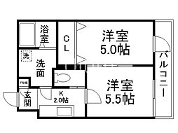 ベレーザ西陣I 2階2Kの間取り