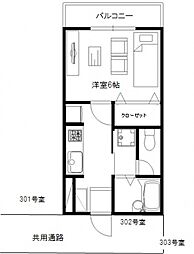 タカバシハイツ 1Kの間取図画像