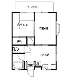中宗岡ハイツ 2DKの間取図画像