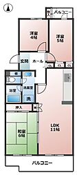 UR都市機構コーポレート海老名国分第二 2LDKの間取図画像