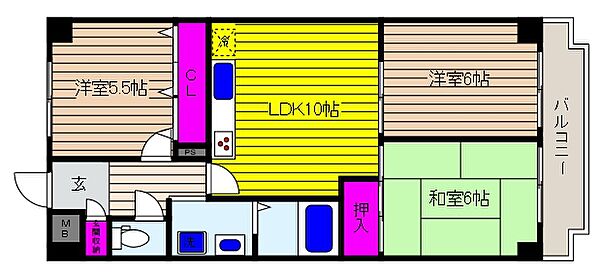 画像2:南向き角部屋の3ＬＤＫ