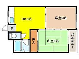 メゾン甲南 2DKの間取図画像
