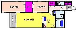 神戸市東灘区御影2丁目アパート 2LDKの間取図画像