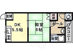 羽鹿コーポ第1棟 2DKの間取図画像