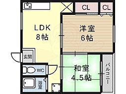 大清リバーサイドハイツ 2DKの間取図画像