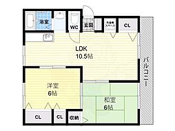 パナハイツキタヨC棟 2LDKの間取図画像