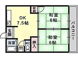 メゾン平野 2DKの間取図画像