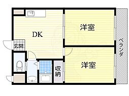 プレアール恩智 2DKの間取図画像