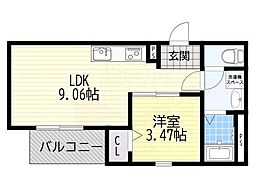 Fstyle八尾北久宝寺 1LDKの間取図画像