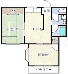 ビートル山本北C棟 2DKの間取図画像