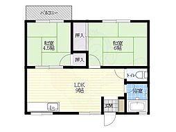 玉手山グリーンハイツ 2LDKの間取図画像