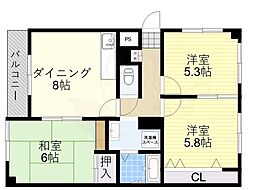 松宮ハイツ1番館 3DKの間取図画像