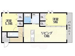 メゾンソレイユ 2LDKの間取図画像