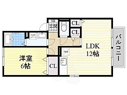 クレストソシア 1LDKの間取図画像