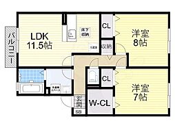 グラン・シャリオ萱振B 2LDKの間取図画像