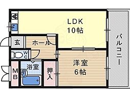 福田ビルパリーサーハウス 1LDKの間取図画像