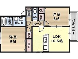 グリュックSA棟 2LDKの間取図画像