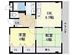 プロヴァンスイン松原 2DKの間取図画像