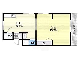サンライズ藤井寺 1LDKの間取図画像