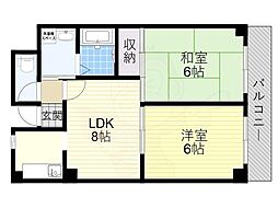 ボ・ヌール2号館 2LDKの間取図画像