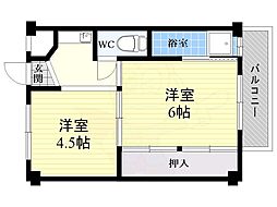 ビレッジハウス城蓮寺6号棟 1DKの間取図画像