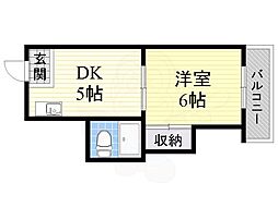 プレアール恵我之荘 1DKの間取図画像