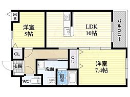 アッツ・コート松原三宅ファミリア 2LDKの間取図画像