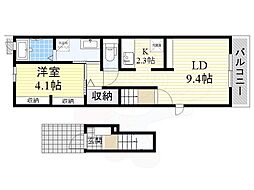 パレ・フルール 1LDKの間取図画像